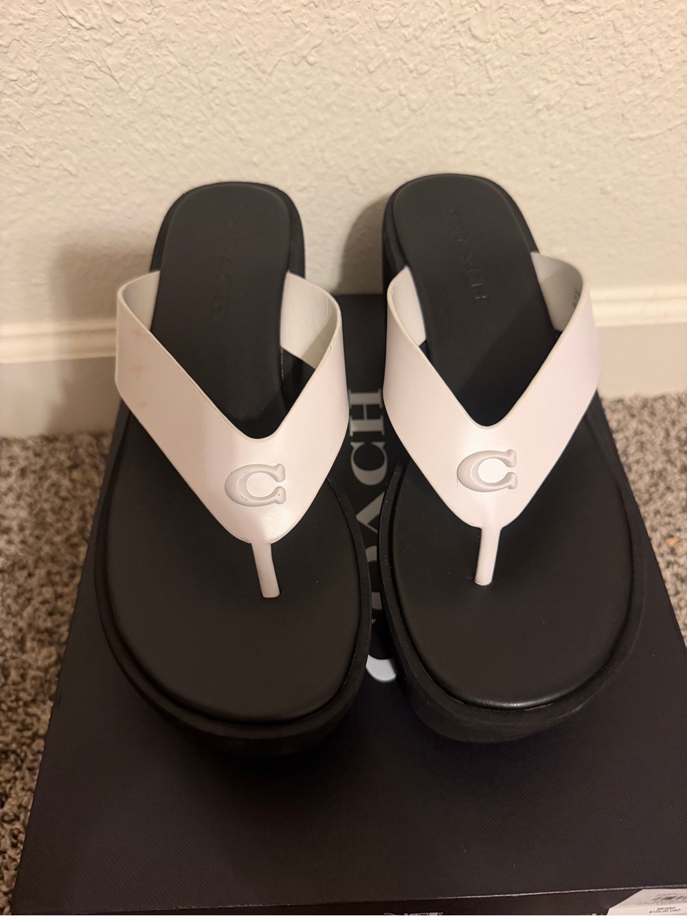 Coach White and Black Flip Flop Sandals